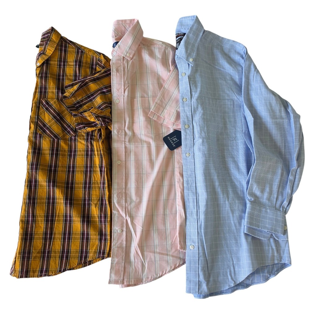 LRG Kirkland George Mens Button Down Shirts Yellow Blue Pink Bundle of 3 Medium